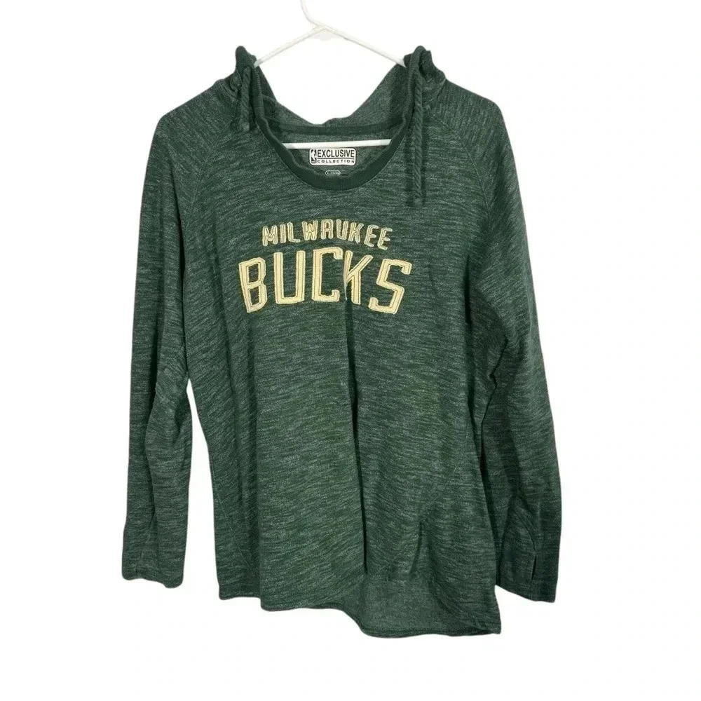Majestic NBA Milwaukee Bucks Basketball Green Hooded Sweatshirt Hoodie Size XL
